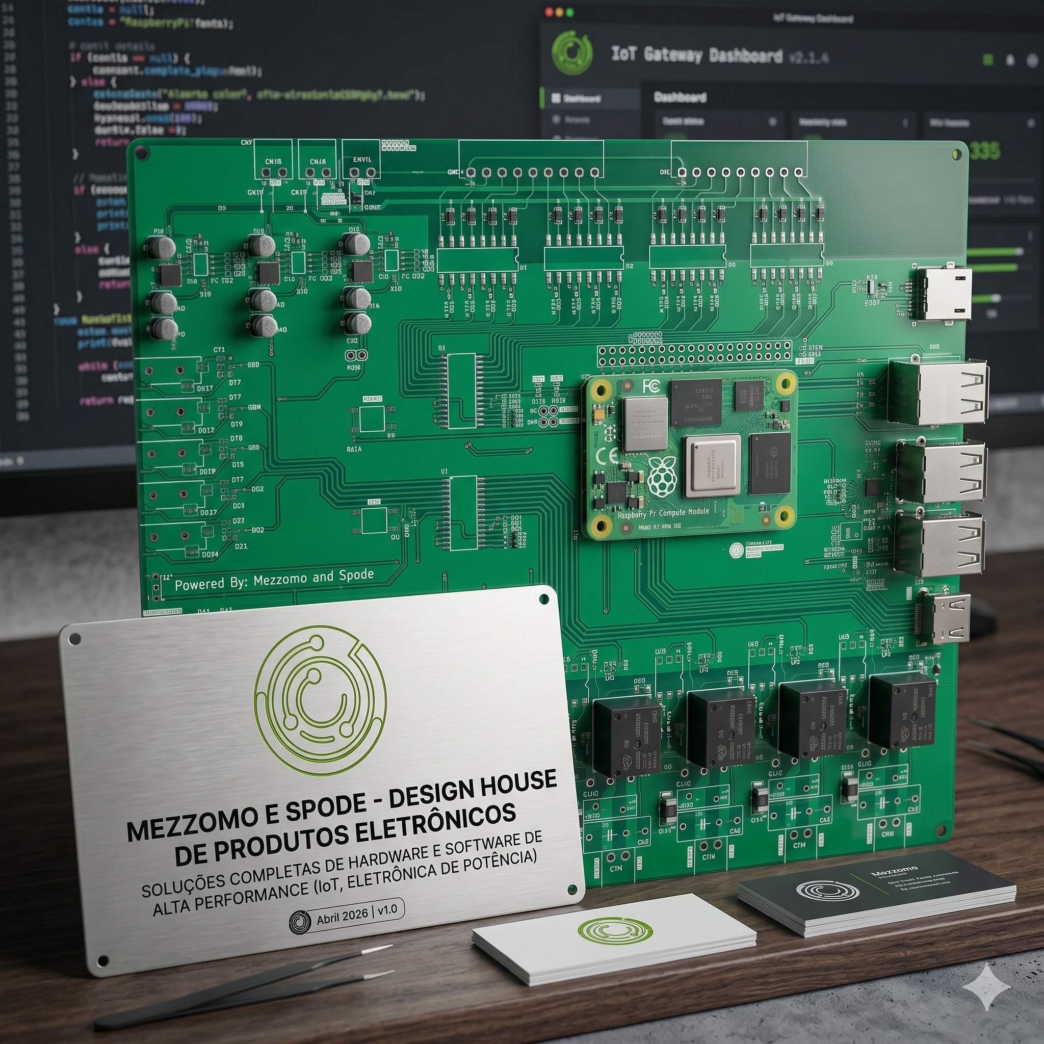 Placa eletronica representando os projetos da Mezzomo e Spode